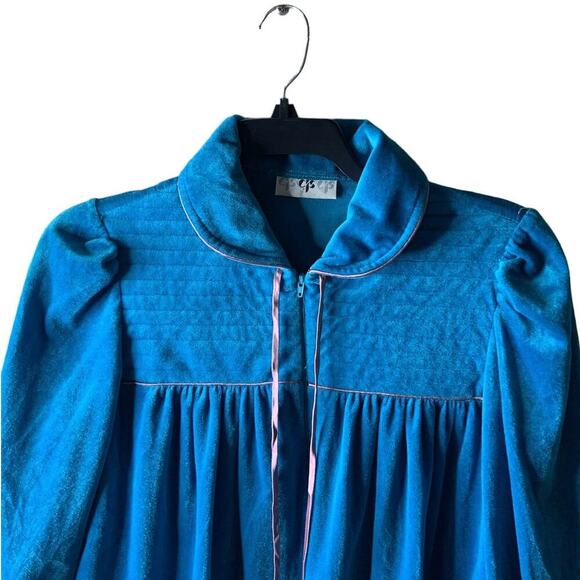 CJS Vintage House Dress Sleepwear Womens L Half Zip Balloon Sleeves Drawstring - Picture 5 of 10